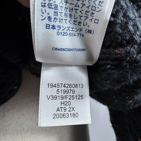 Land’s End Chunky Diamond 3D Pom Pom Rollneck Black Tweed Knit Sweater (Size 2X) - Picture 12 of 12